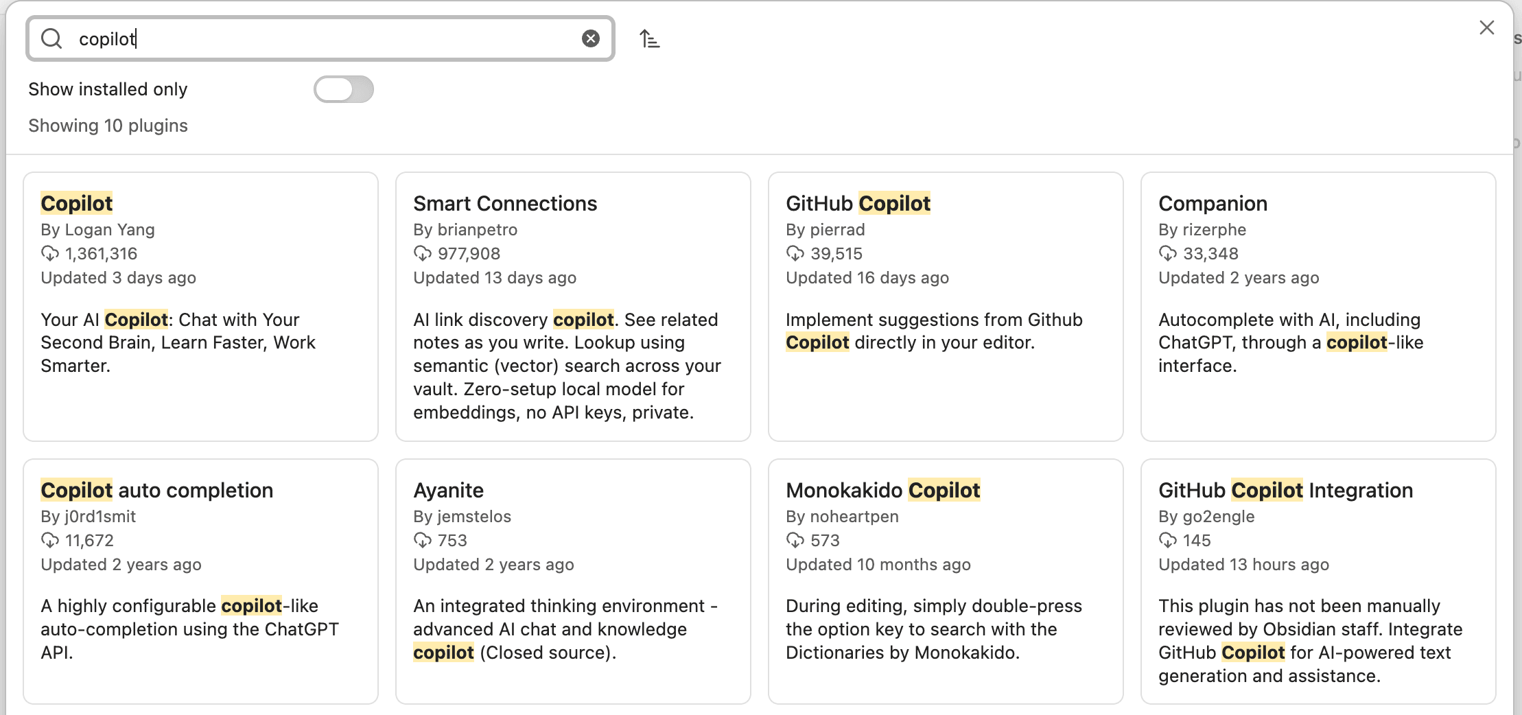Search for Copilot in the plugin marketplace and choose the Logan Yang version
